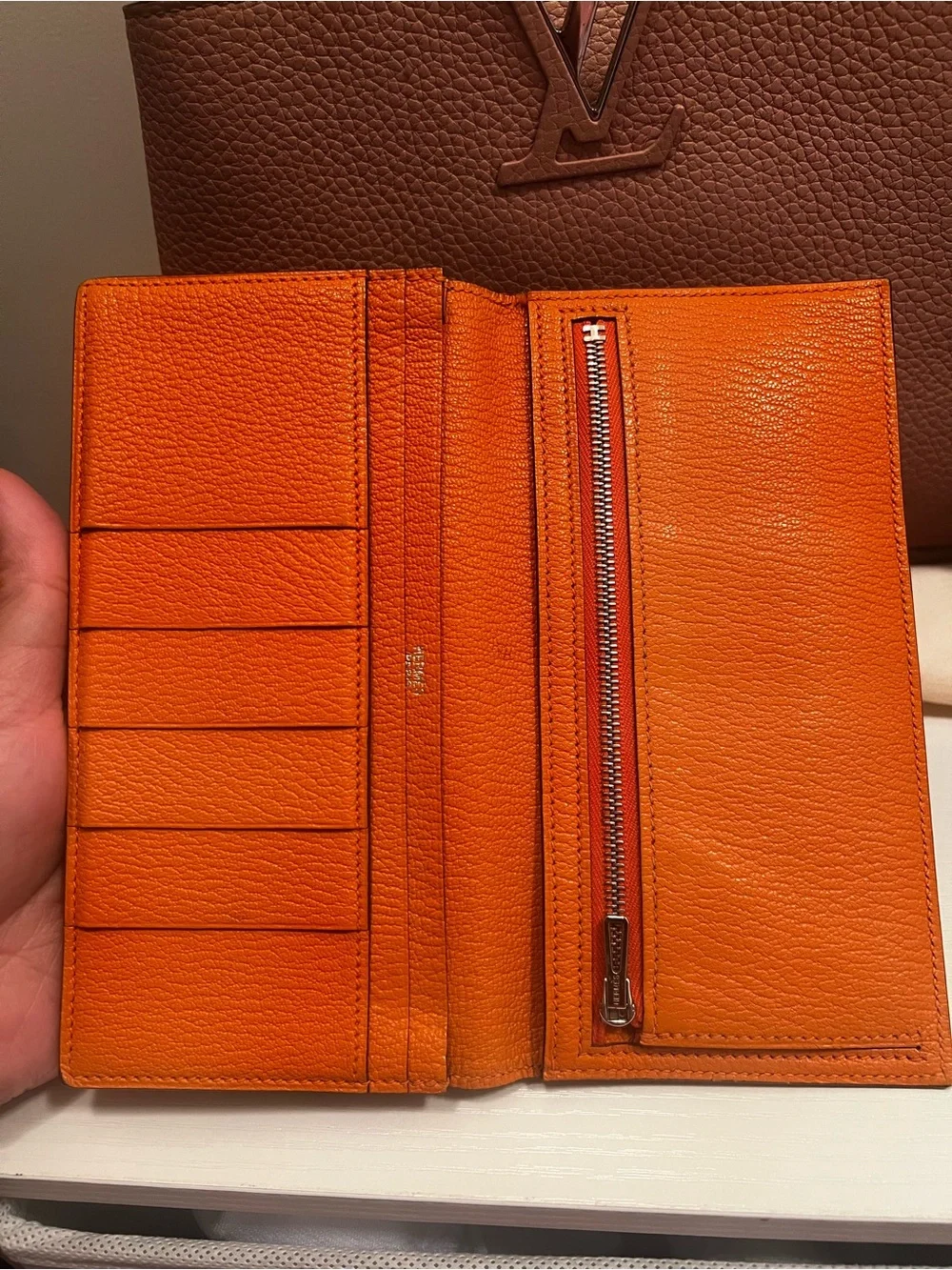 Hermès Bearn Soufflet Wallet Orange Epsom Leather